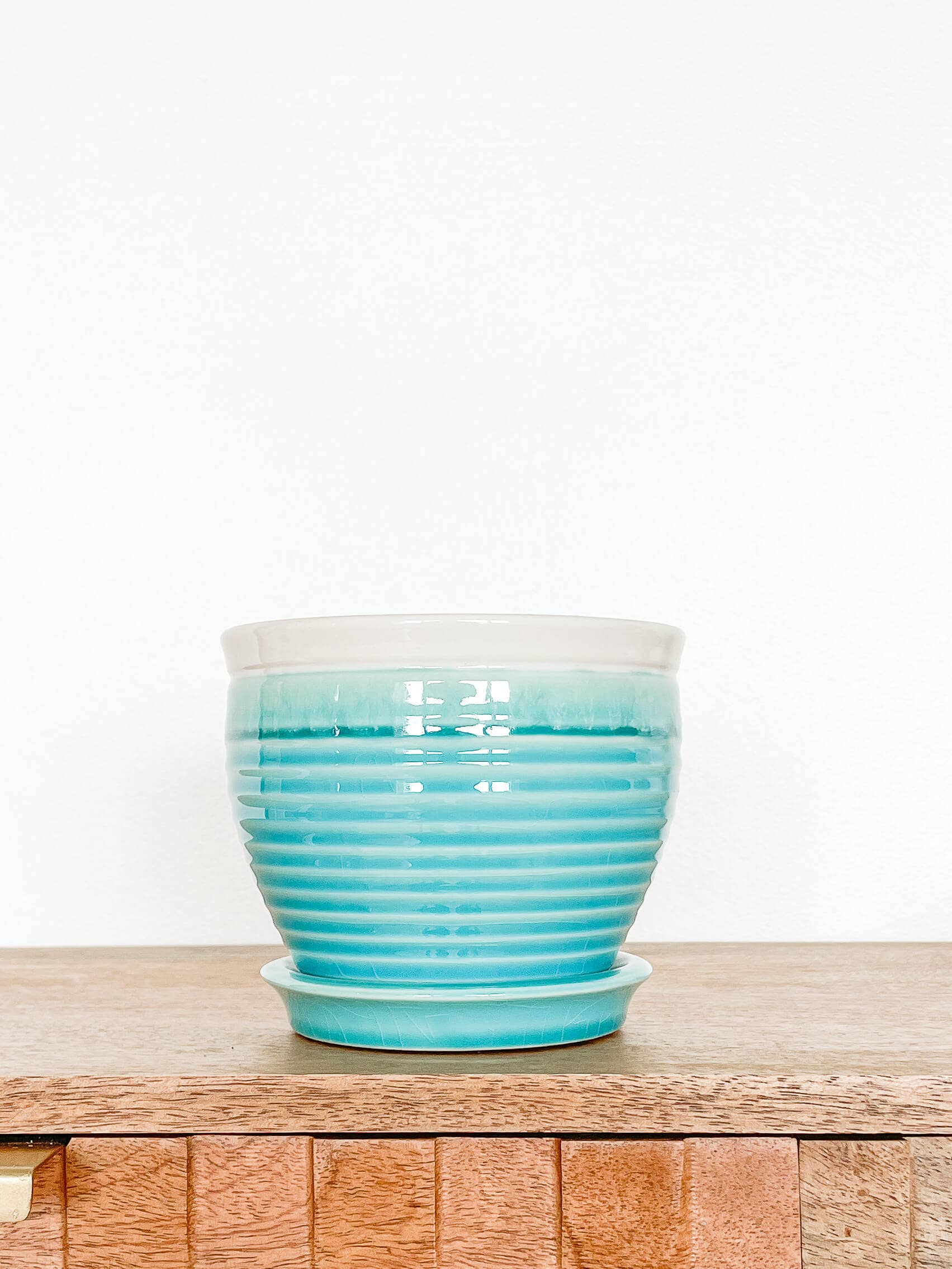 Lia Ceramic Planter Pot, Drainage Hole and Attached Saucer