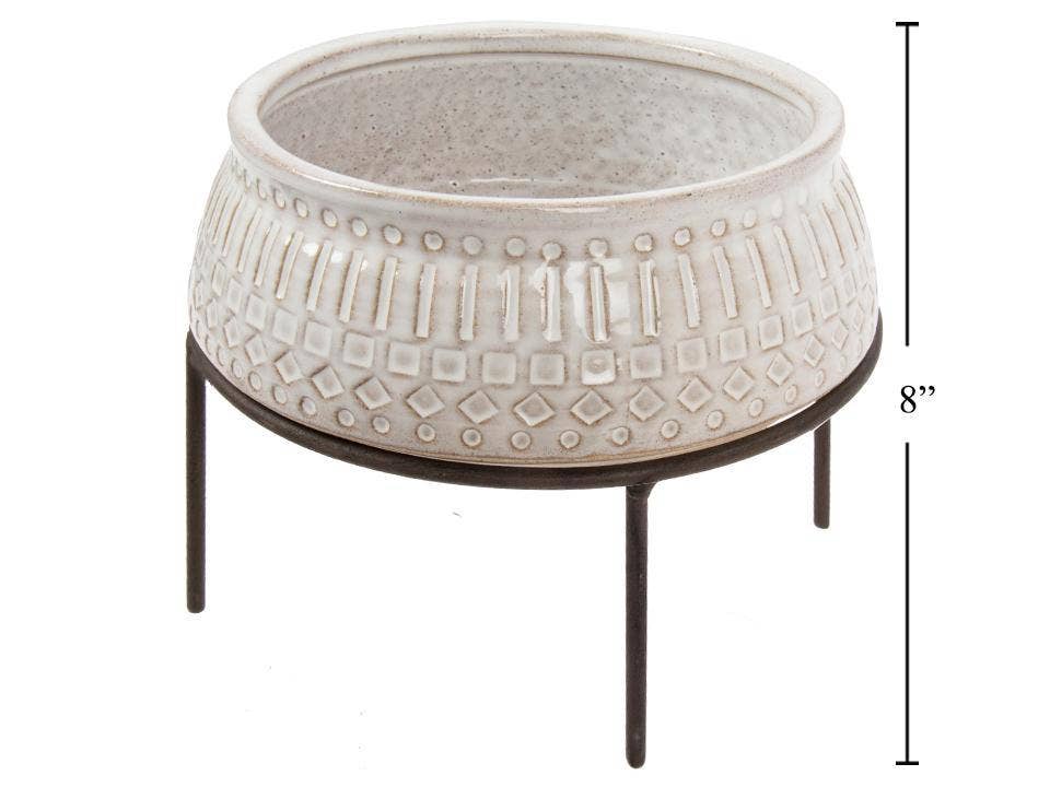 Boho Artisinal Planter with Stand,8.5"D/6.25"D/5"D: 5"D