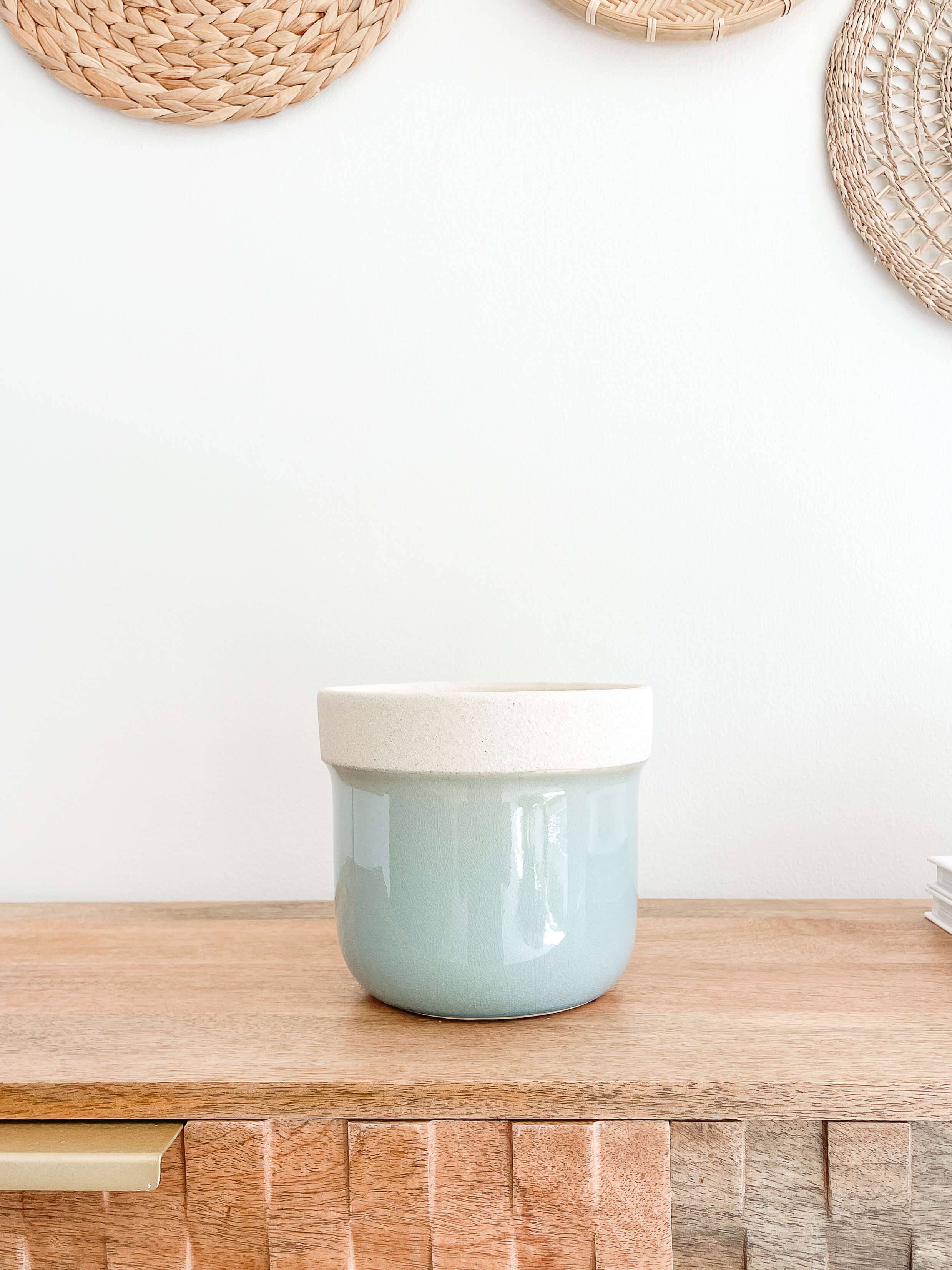 Amalfi Ceramic Planter Pots, Turquoise and White Color: Medium 5"