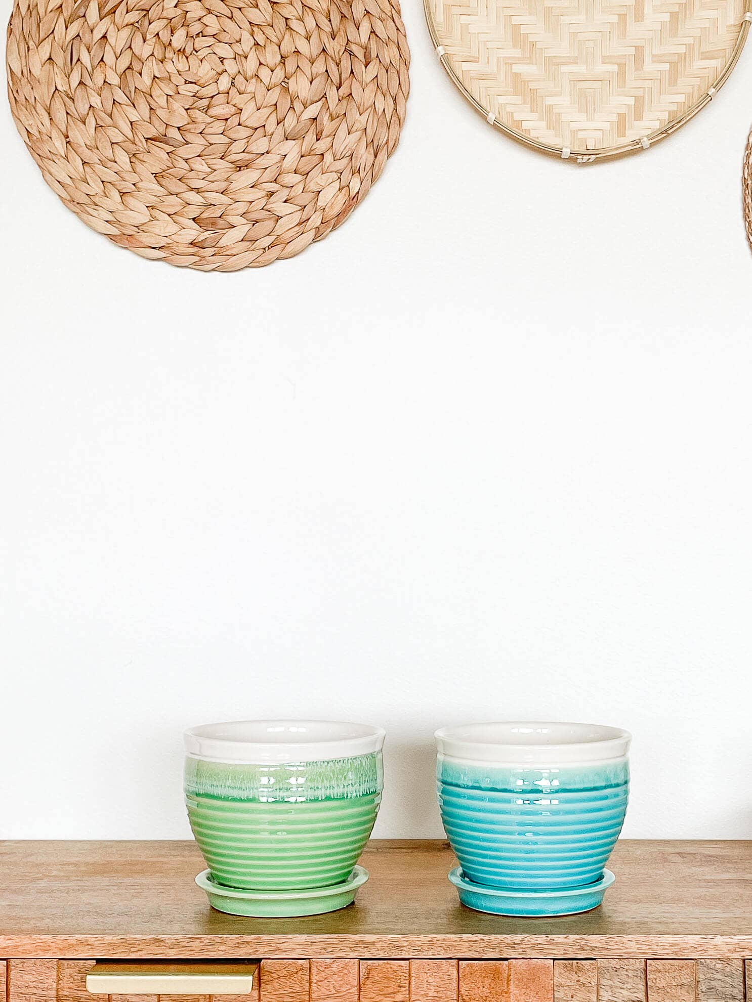 Lia Ceramic Planter Pot, Drainage Hole and Attached Saucer