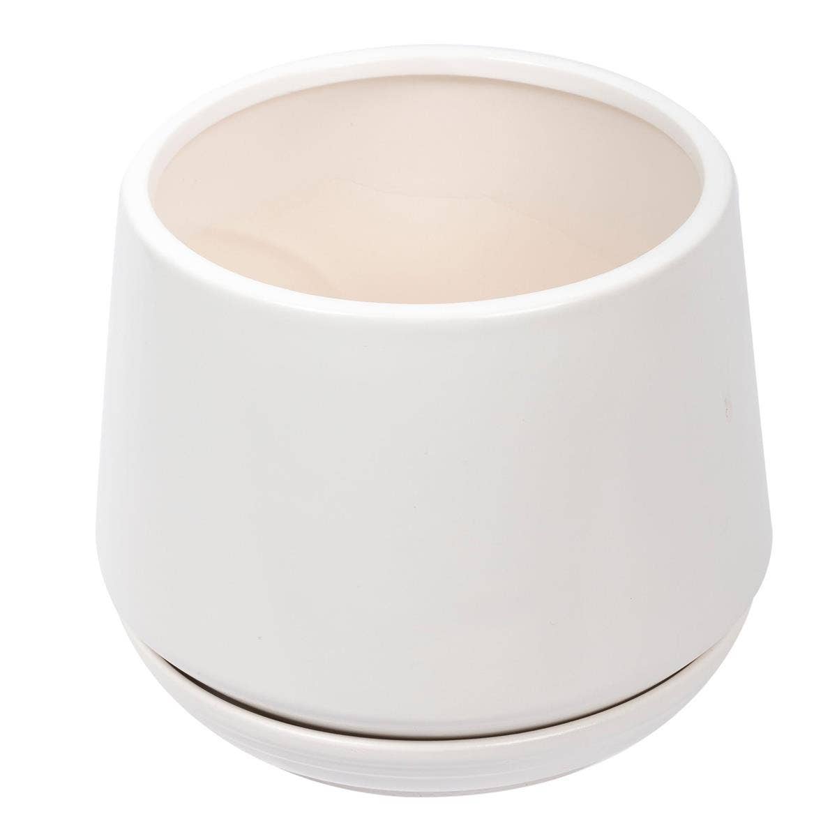 Truu Design Matte Ceramic Planter with Saucer 5.9": White