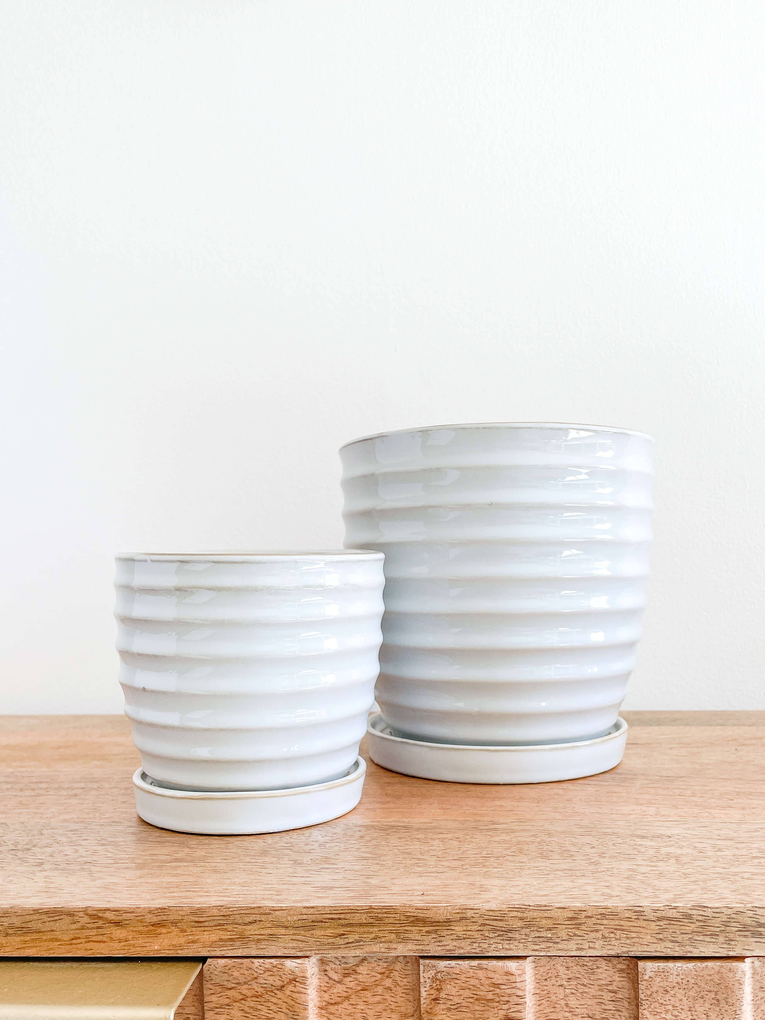 Nora Ceramic Planters Pots, Attached Saucer Drainage Hole: Medium 4.75"