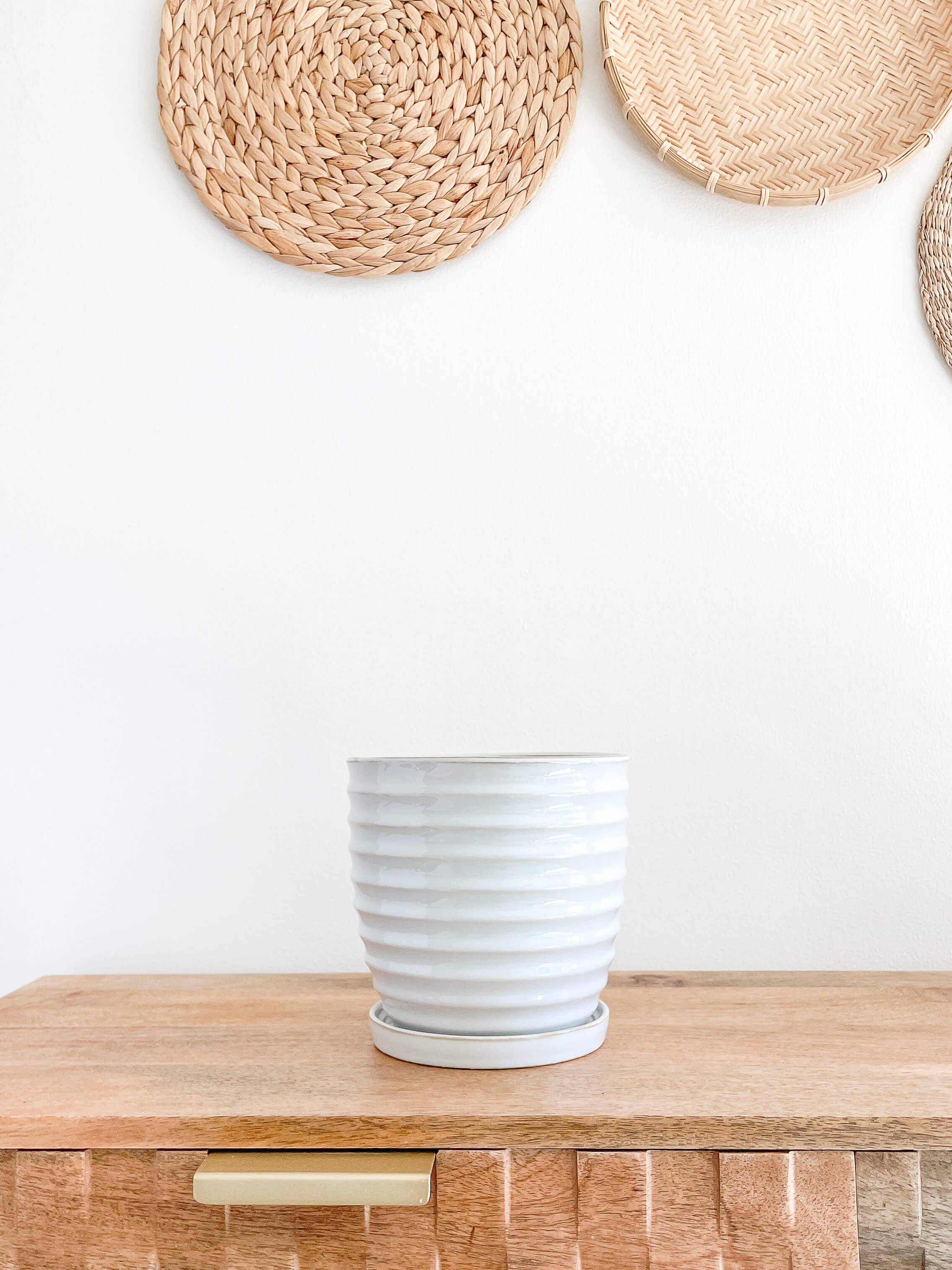 Nora Ceramic Planters Pots, Attached Saucer Drainage Hole: Medium 4.75"