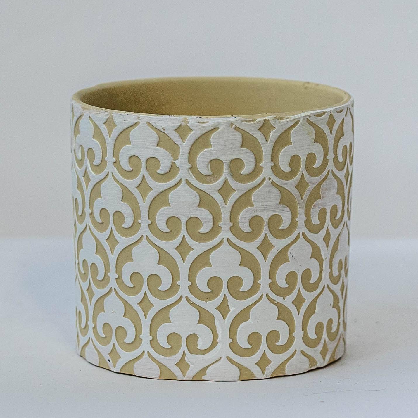 Cement Flower Pot, Fleur-de-lys, Cream