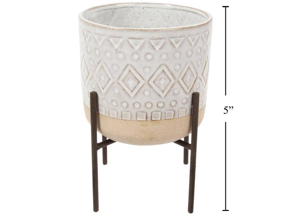 Boho Artisinal Planter with Stand,8.5"D/6.25"D/5"D: 8.5"D