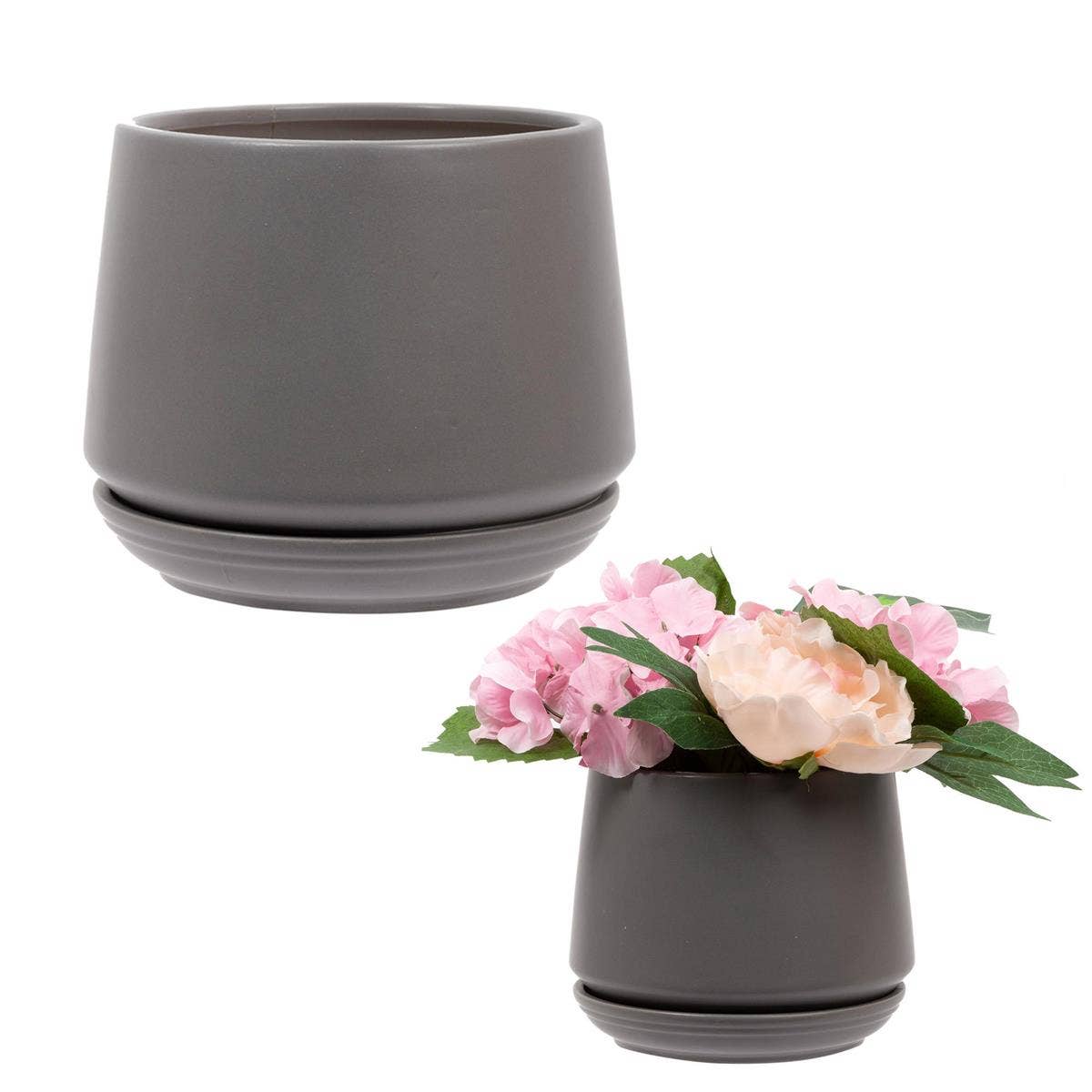 Truu Design Matte Ceramic Planter with Saucer 5.9": White