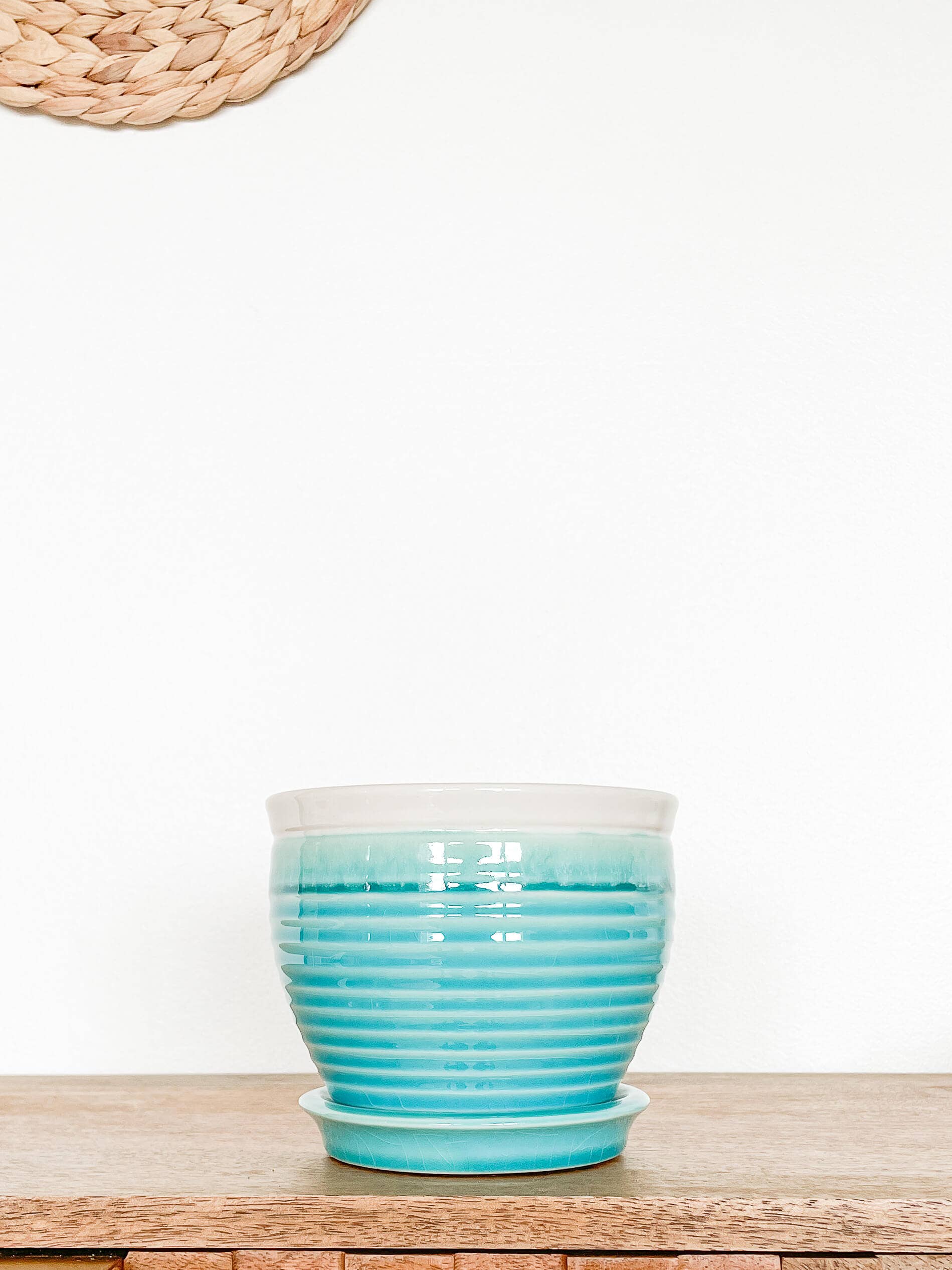 Lia Ceramic Planter Pot, Drainage Hole and Attached Saucer