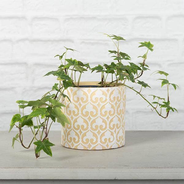 Cement Flower Pot, Fleur-de-lys, Cream