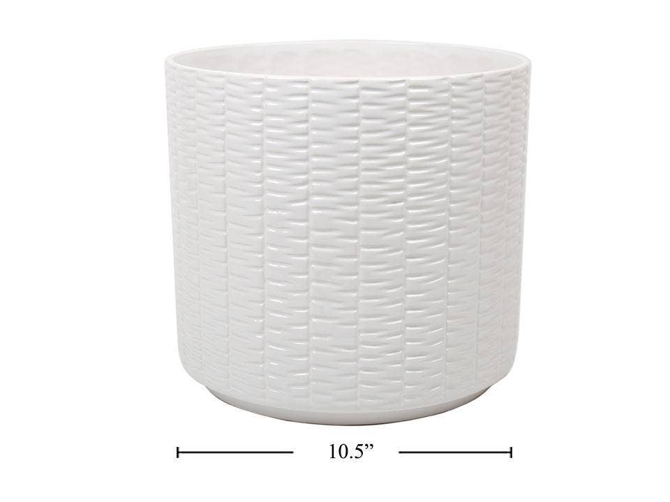 Round Ceramic Planter,10.5"D x 9.75"H, Ridged, bbx/foam