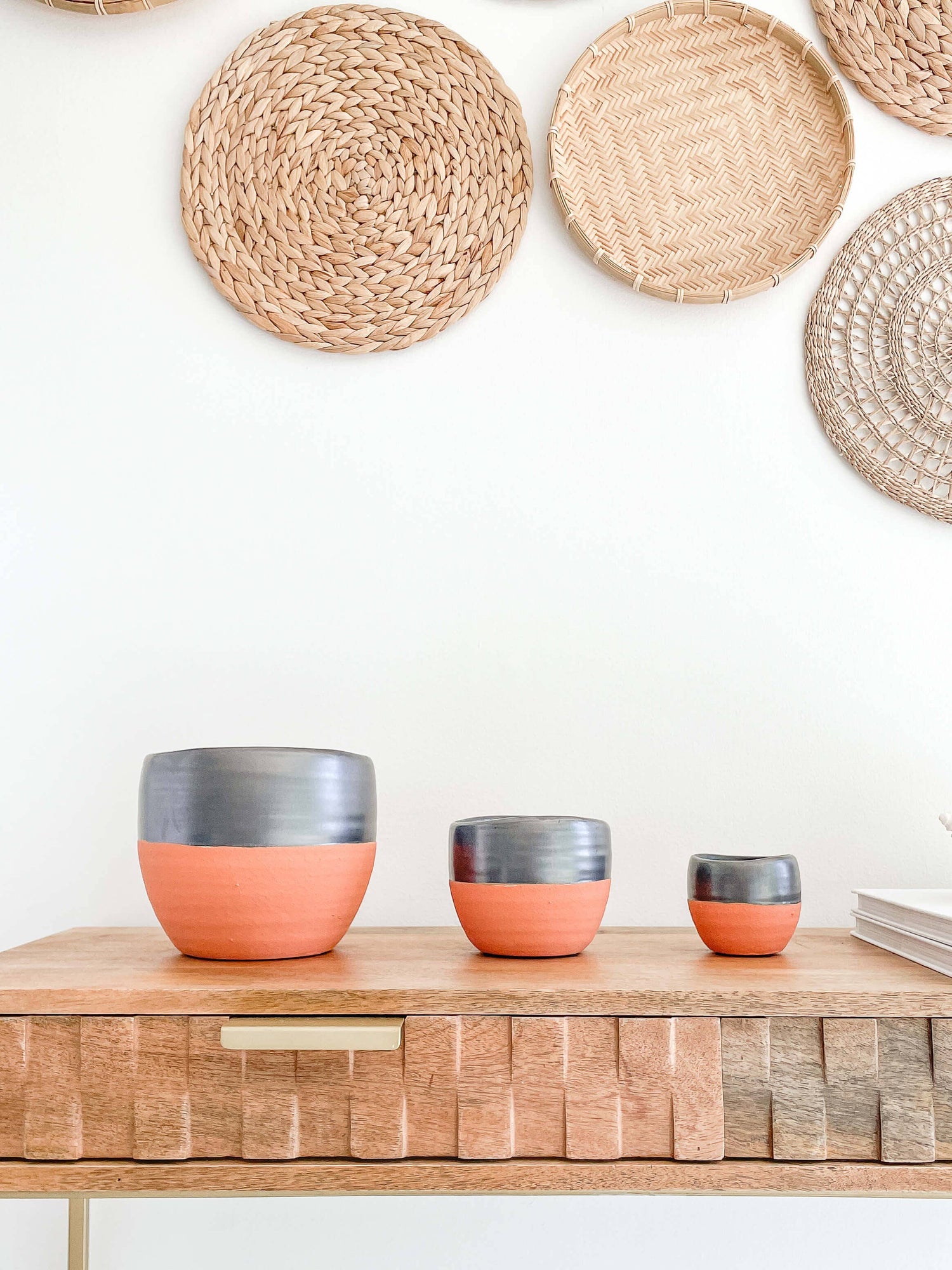 Terra Ceramic Planter Pots, Black And Terracotta Color Pot: Small 3&quot;