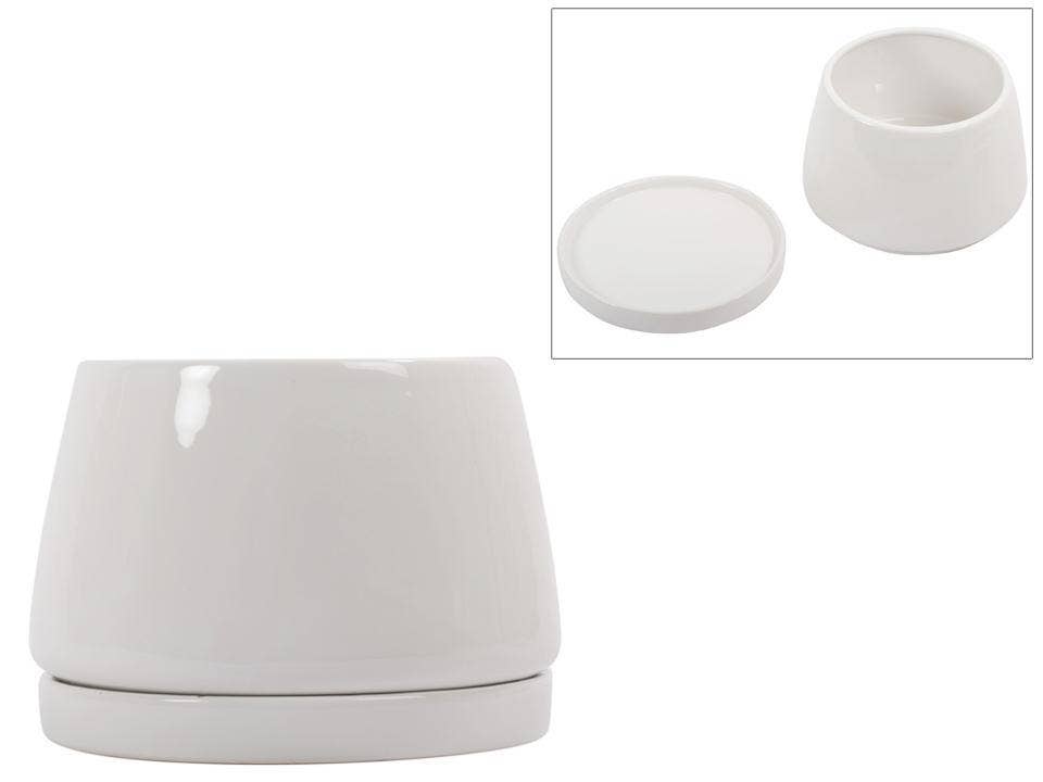 Cylindrical Ceramic Planter With Saucer, 5"D/7.5"D: 5"D