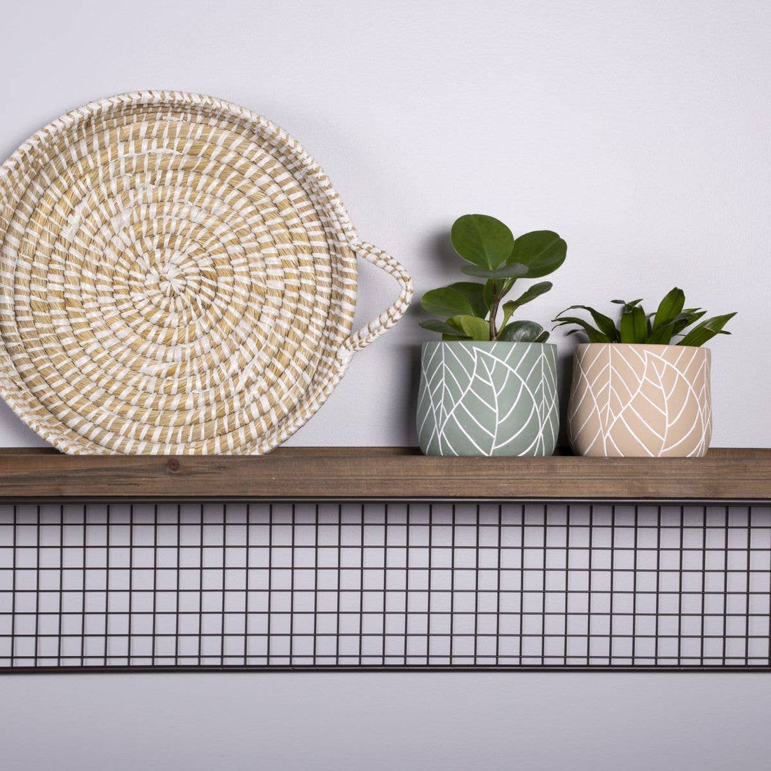 CONCRETE BEIGE POT WHITE LEAF EMBOSS