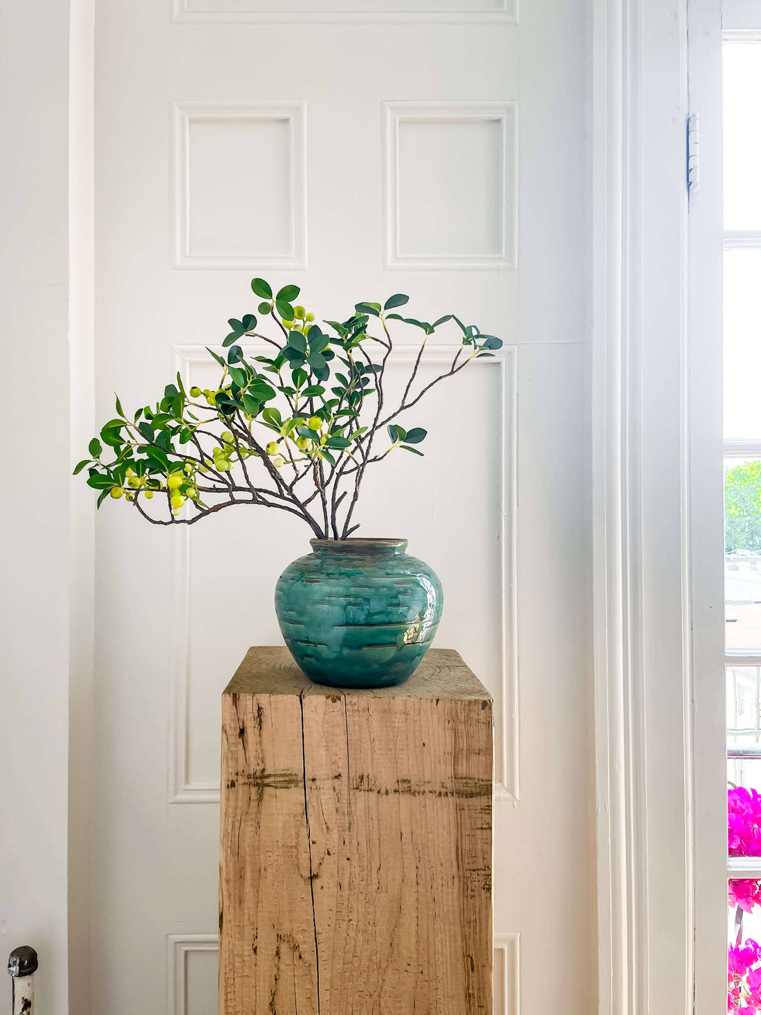 Selva Vintage-Style Vase – Emerald Crackled Glaze: Medium