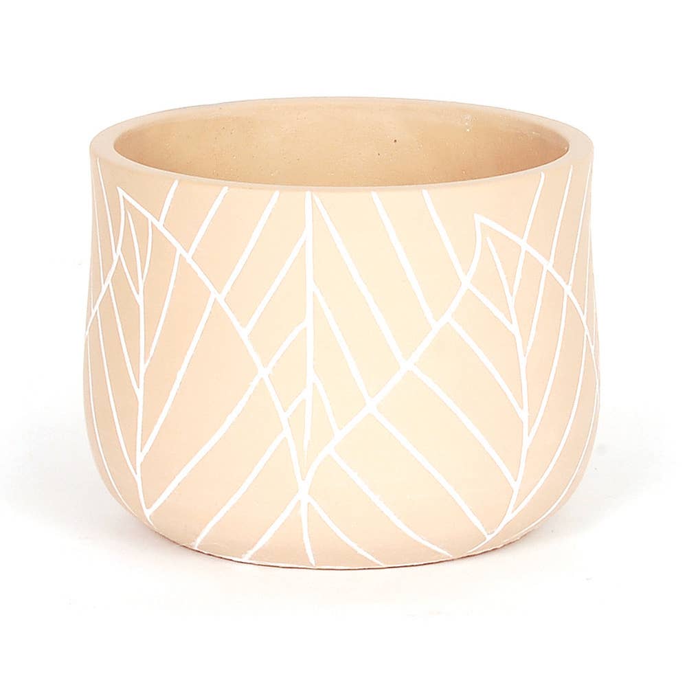 CONCRETE BEIGE POT WHITE LEAF EMBOSS