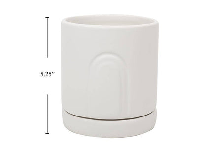 Laken Ceramic Planter with Saucer,4.8"D x 5.25"H: White-Arch to Top