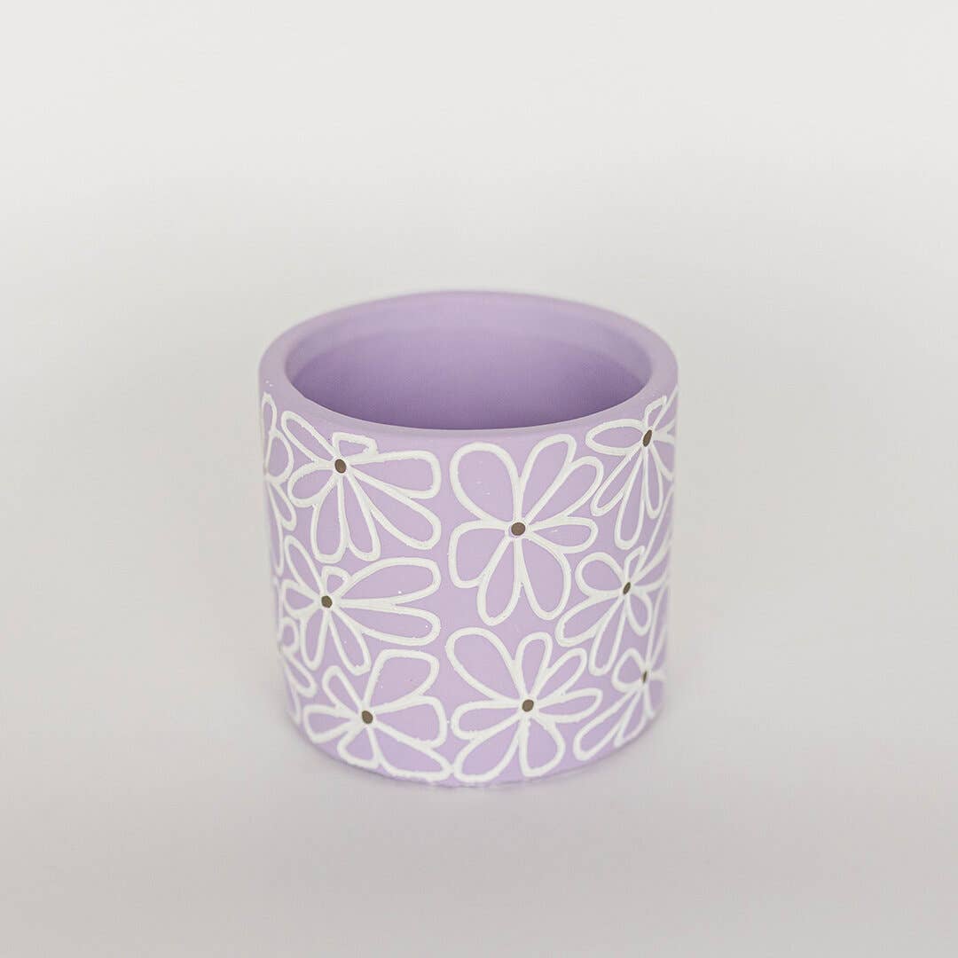Cement Flower Pot, Flowers, Purple