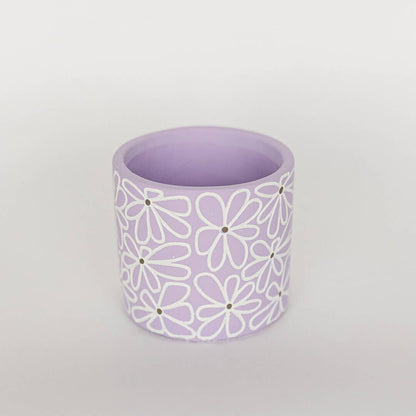 Cement Flower Pot, Flowers, Purple