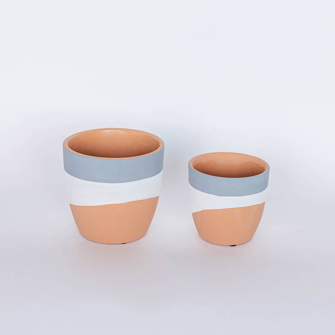 Tri-Color Terracotta Flower Pots, Set of 2