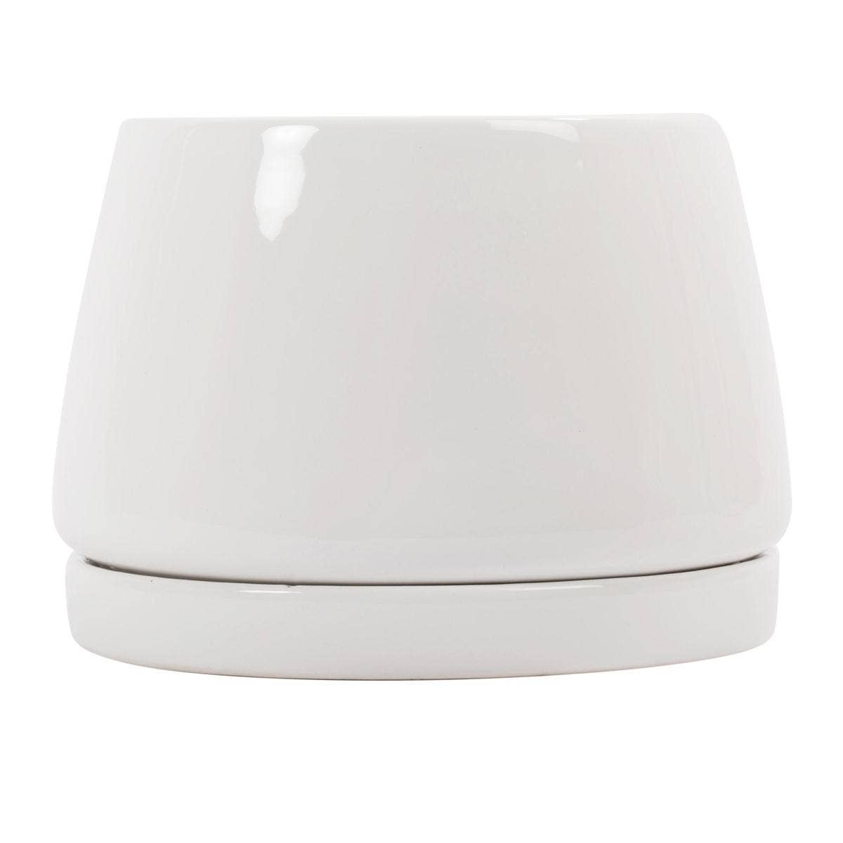 Cylindrical Ceramic Planter With Saucer, 5"D/7.5"D: 5"D