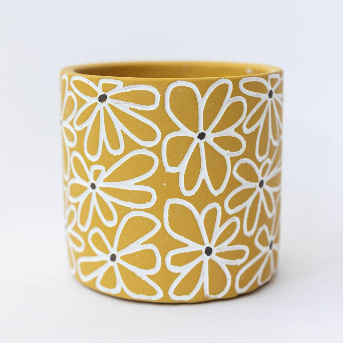 Cement Flower Pot, Flowers, Yellow
