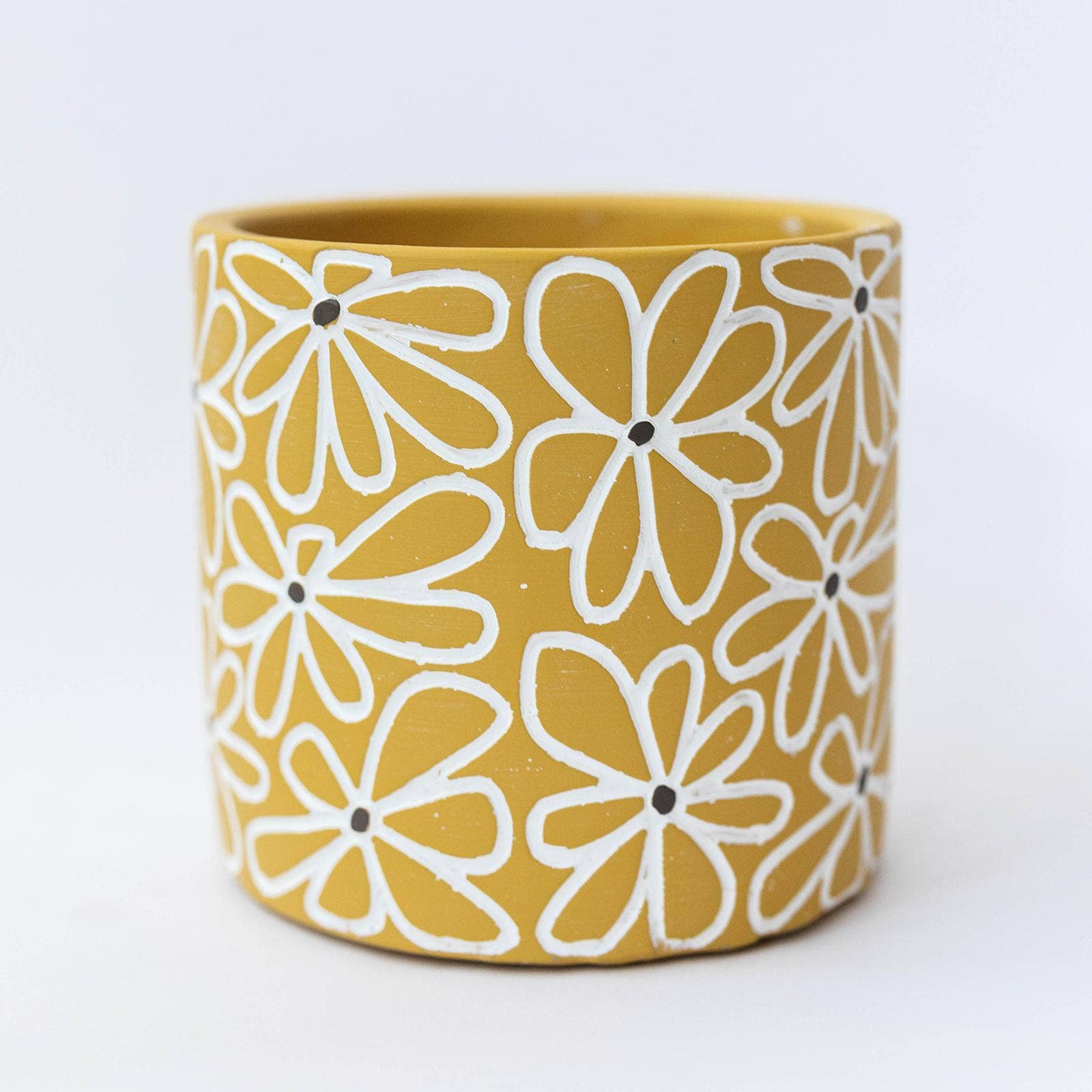 Cement Flower Pot, Flowers, Yellow