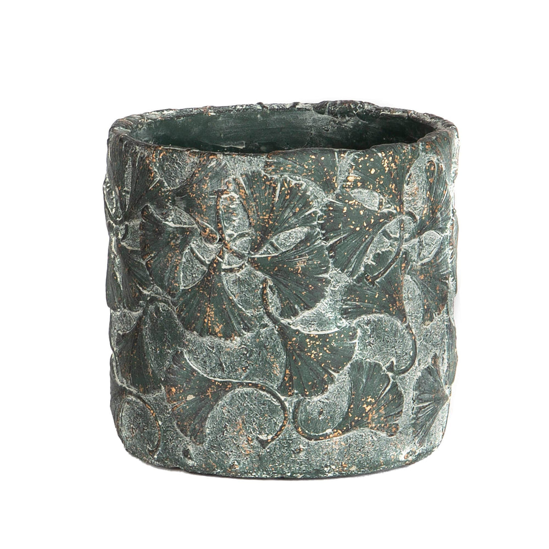 GREEN LOTUS LEAF EMBOSS POT-CEMENT