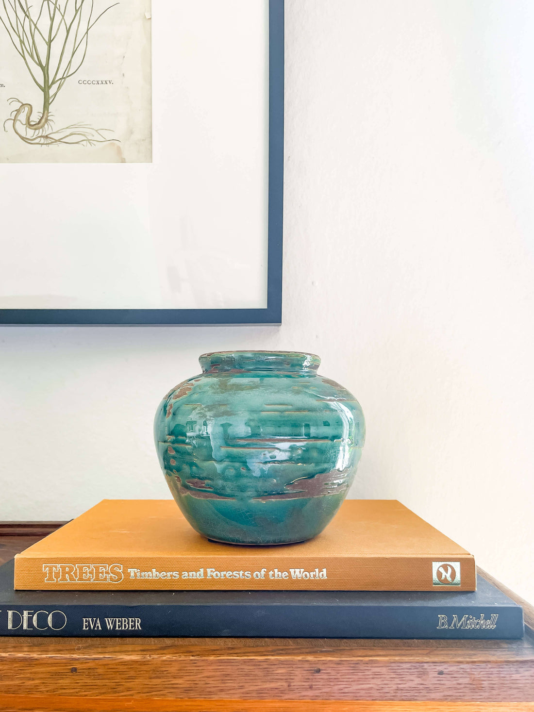 Selva Vintage-Style Vase – Emerald Crackled Glaze: Medium