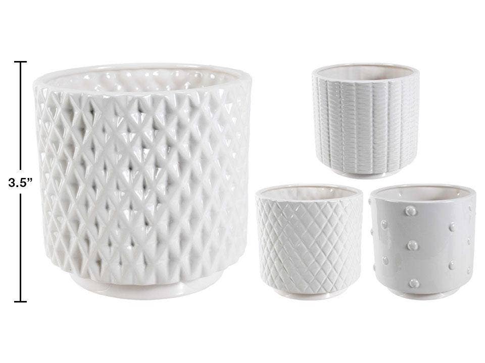 Truu Design Rnd. Ceramic Planter, 3.75x3.5&quot;4 Asst, White