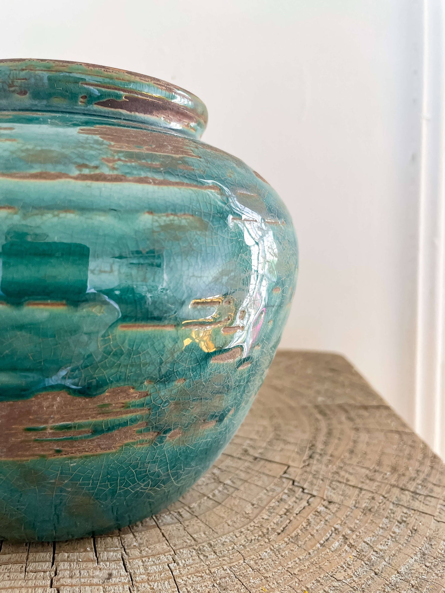 Selva Vintage-Style Vase – Emerald Crackled Glaze: Medium