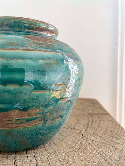 Selva Vintage-Style Vase – Emerald Crackled Glaze: Medium