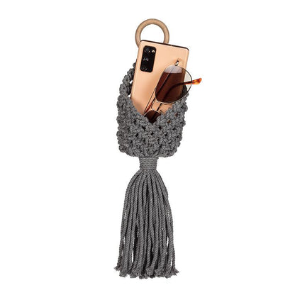 Macrame Wall Pouch-Grey-6&quot;H