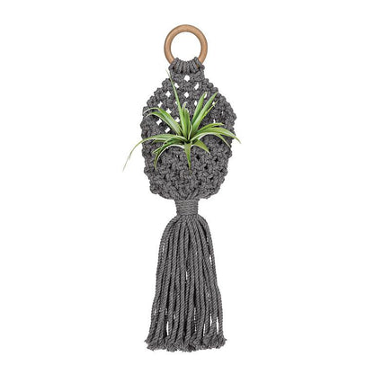 Macrame Wall Pouch-Grey-6&quot;H