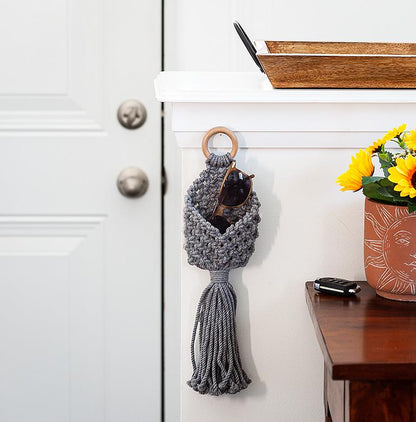 Macrame Wall Pouch-Grey-6&quot;H