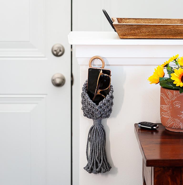 Macrame Wall Pouch-Grey-6&quot;H