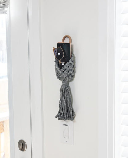 Macrame Wall Pouch-Grey-6&quot;H