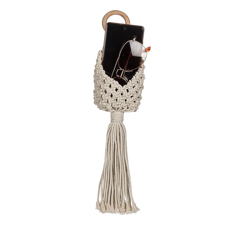 Macrame Wall Pouch-Ivory-6&quot;H