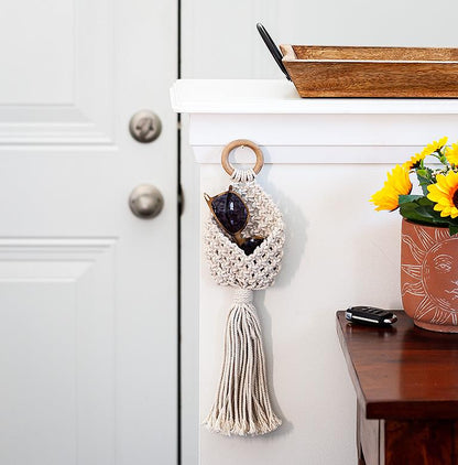 Macrame Wall Pouch-Ivory-6&quot;H