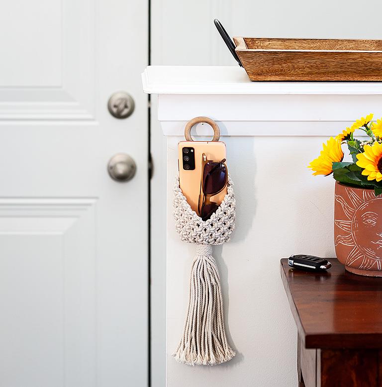 Macrame Wall Pouch-Ivory-6&quot;H