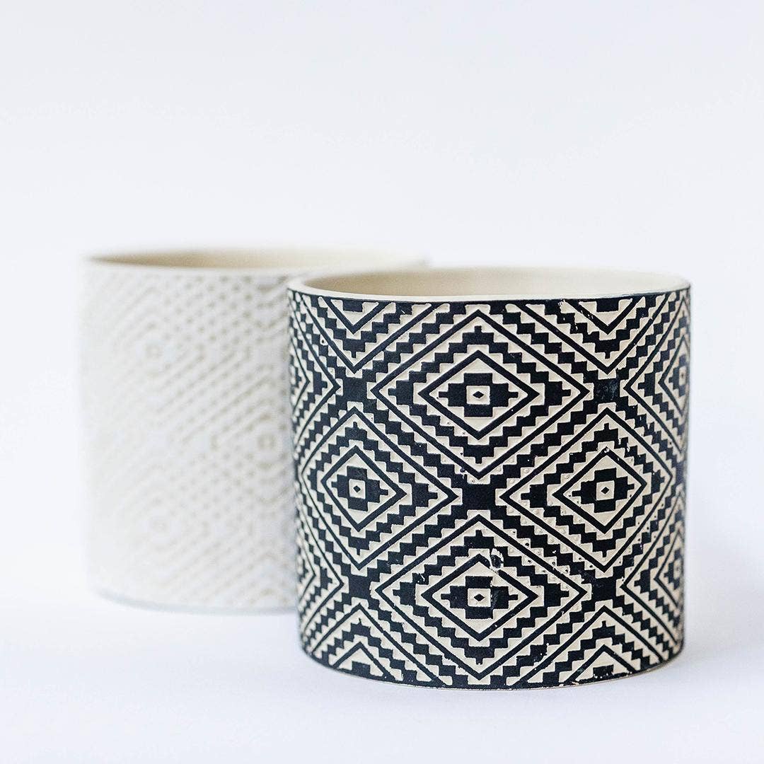 Flower Pots With Aztec Pattern, Set of 2