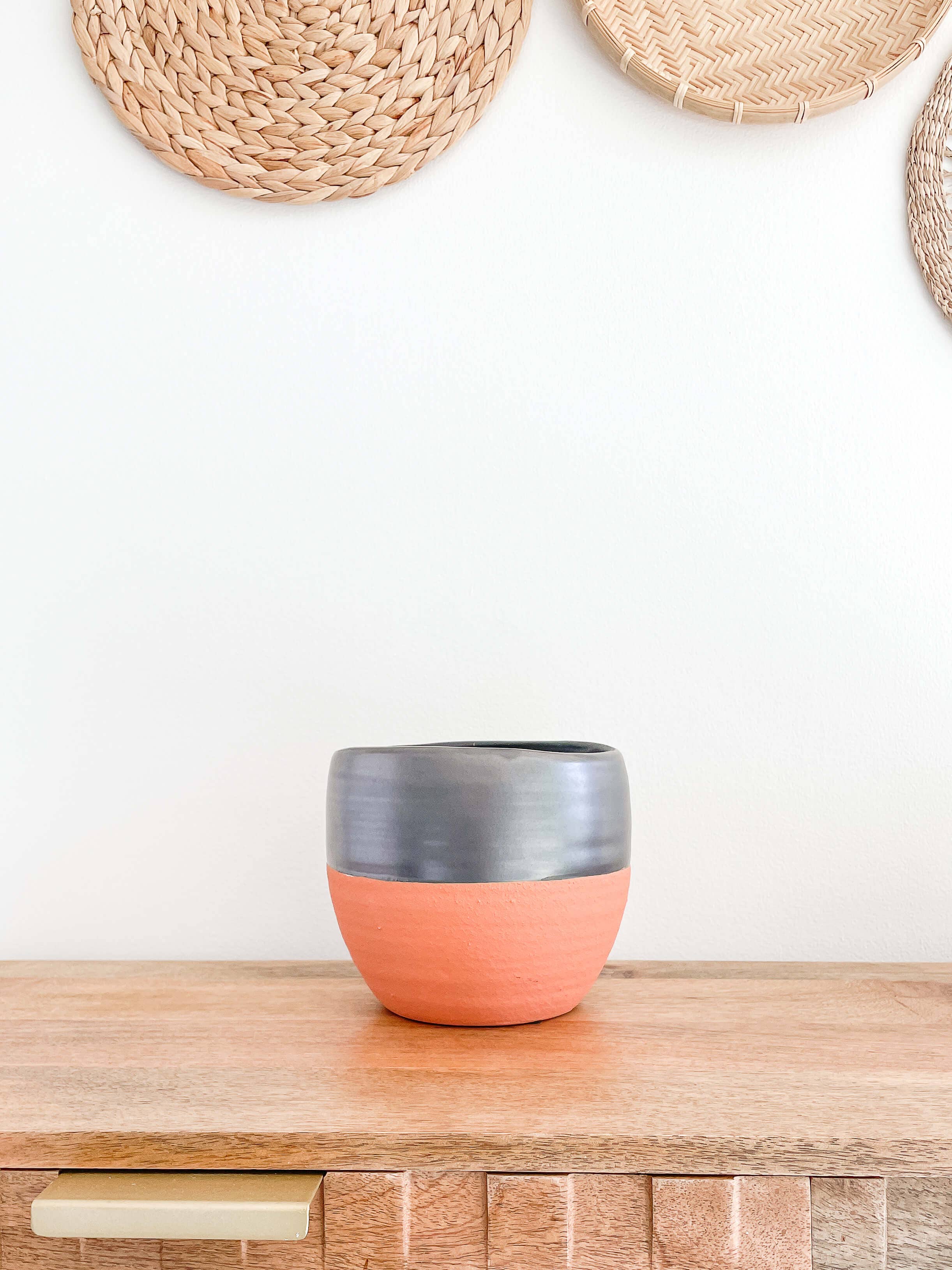 Terra Ceramic Planter Pots, Black And Terracotta Color Pot: Small 3&quot;