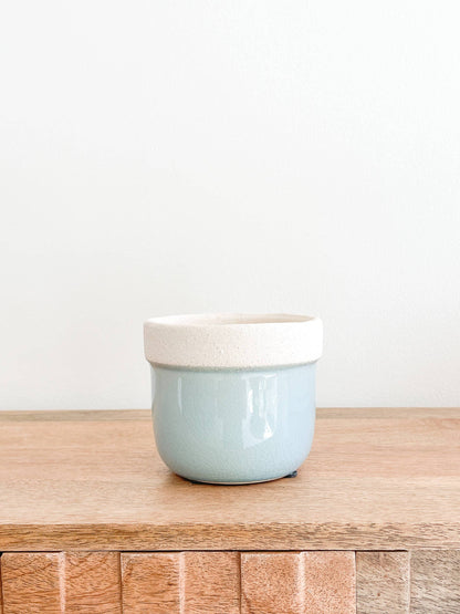 Amalfi Ceramic Planter Pots, Turquoise and White Color: Small 3&quot;