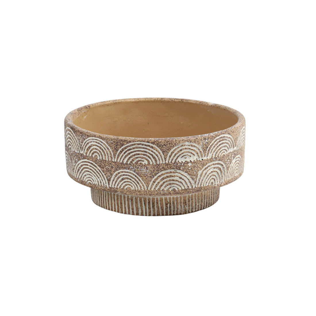 ROUND CEMENT BOWL WITH DESIGN AND FOOTED BASE