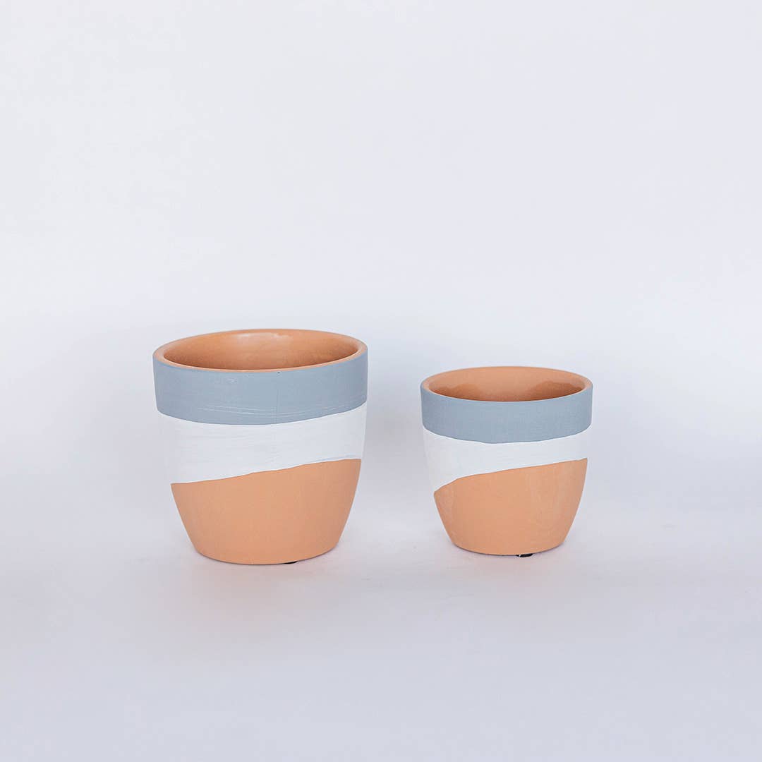 Tri-Color Terracotta Flower Pots, Set of 2