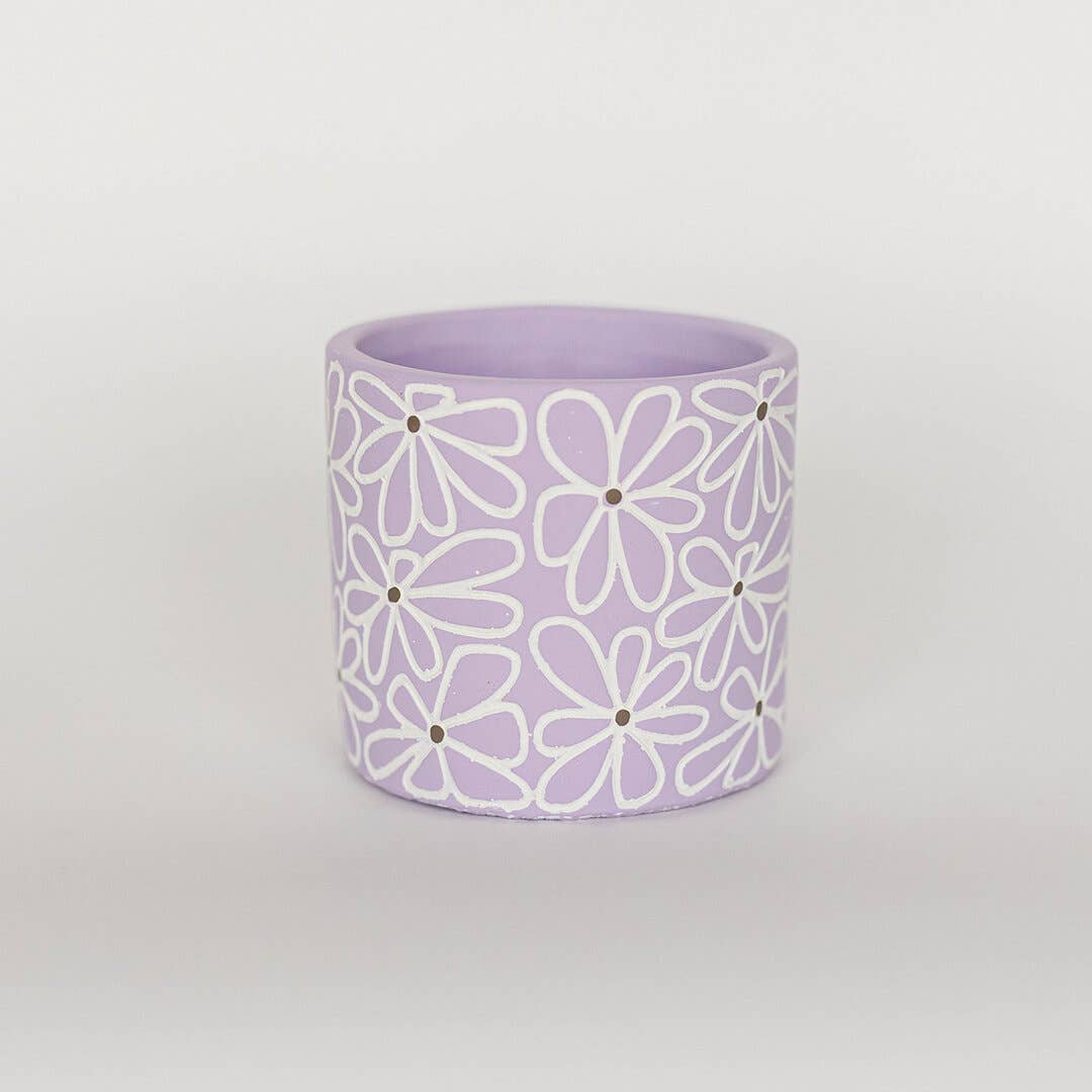 Cement Flower Pot, Flowers, Purple