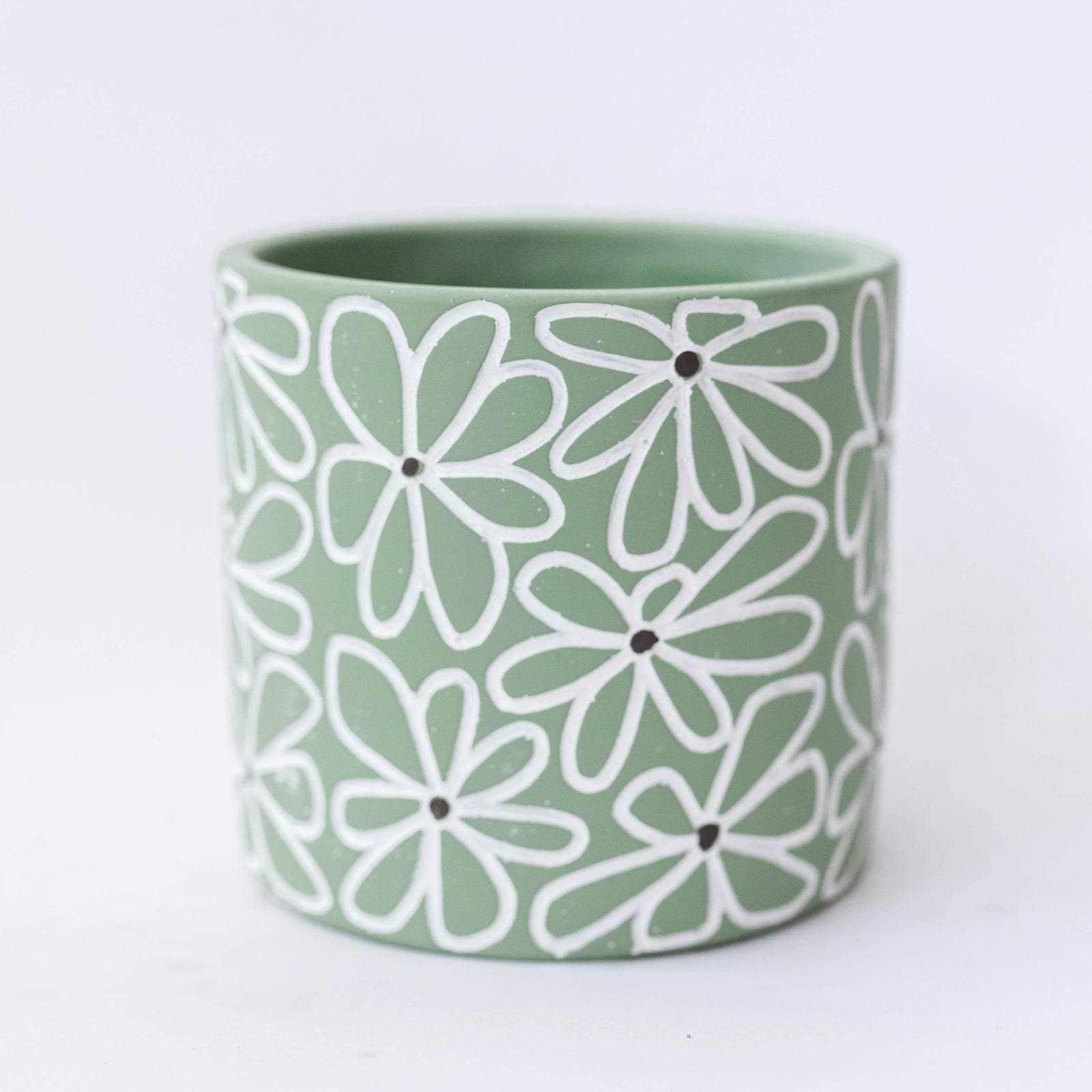 Cement Flower Pot, Flowers, Green