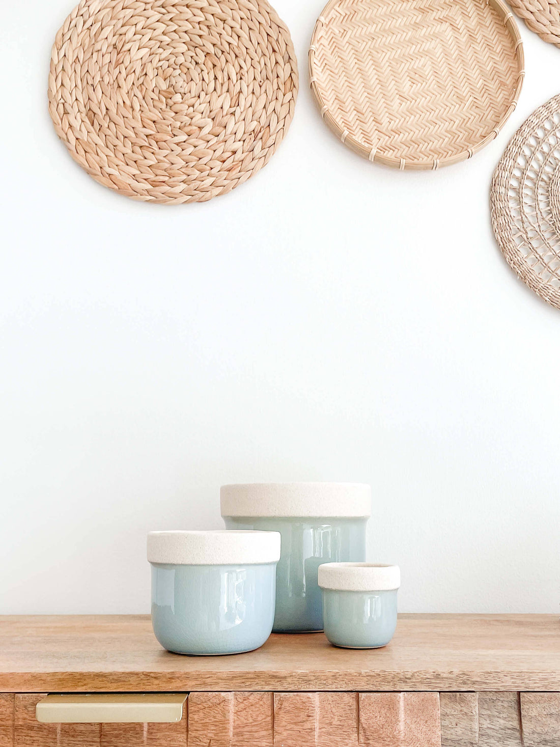 Amalfi Ceramic Planter Pots, Turquoise and White Color: Medium 5"