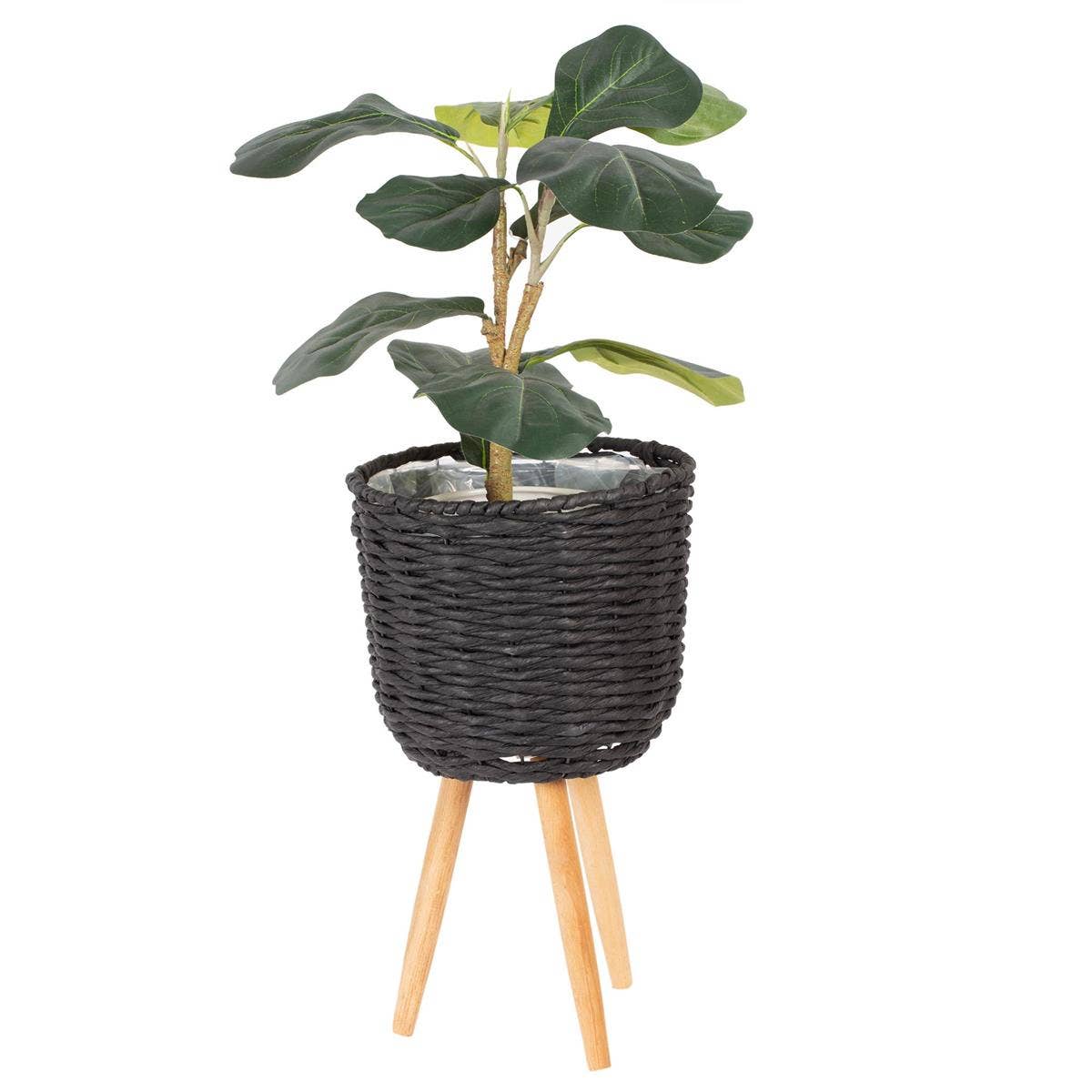 Truu Design Seagrass Wicker Planters with Lining Wood Legs: Cream large