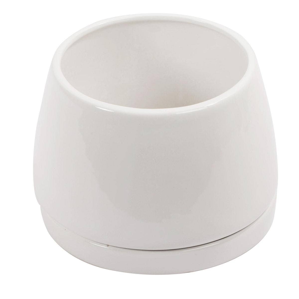 Cylindrical Ceramic Planter With Saucer, 5"D/7.5"D: 5"D