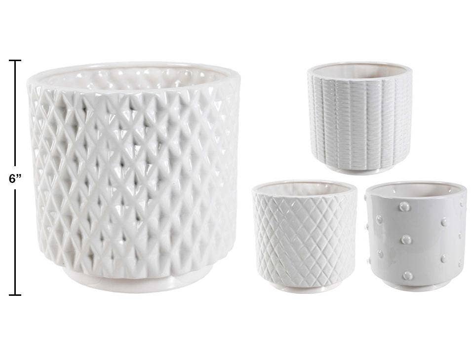 Truu Design Rnd. Ceramic Planter, 6.5x6.25&quot;4 Asst, White