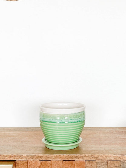 Willow Ceramic Planter Pot, Drainage Hole &amp; Attached Saucer